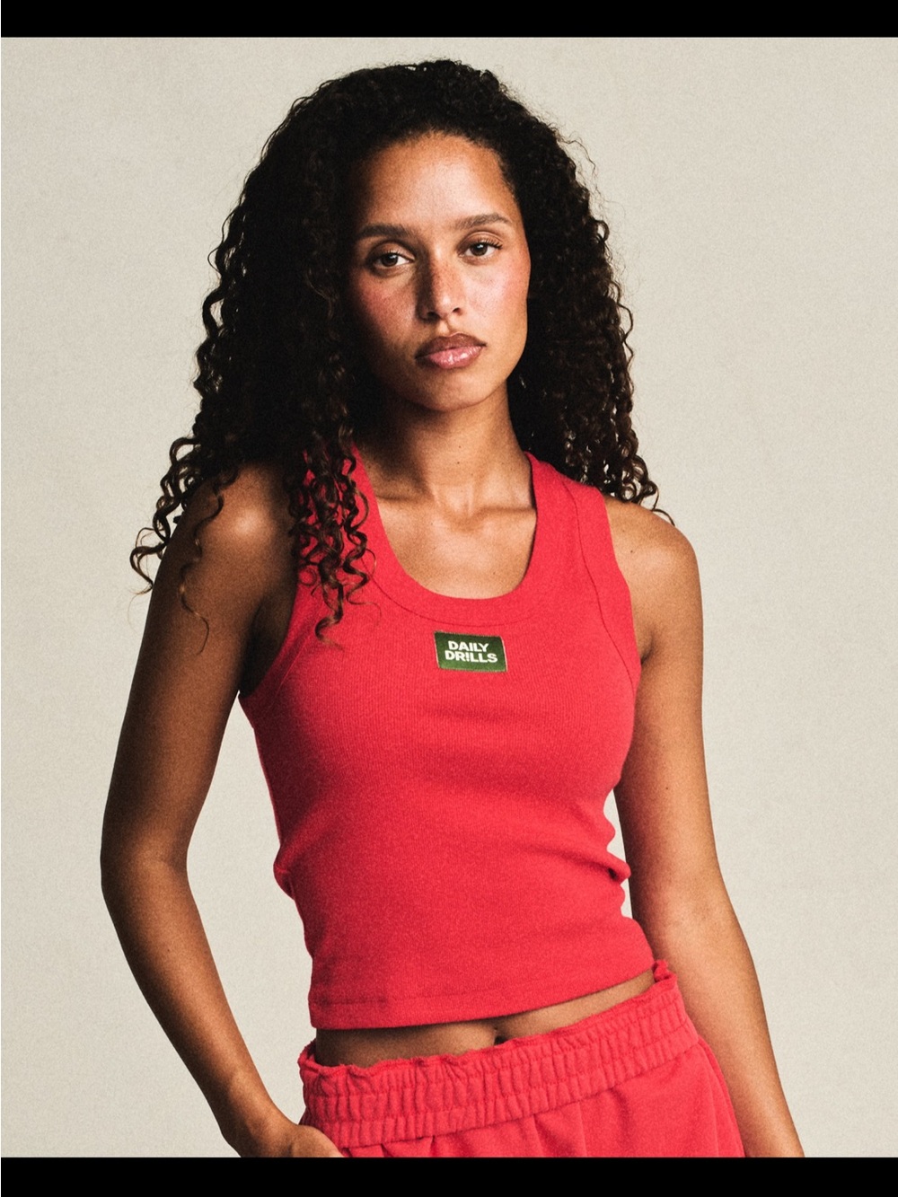 Daily Drills Logo Ribbed Tank Top Red Heart  Women’s Cropped Scoop Neck Y2K